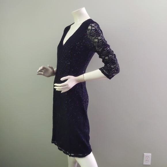 New! L'Wren Scott x Banana Republic Blue Gold Lace V Neck Dress 10 - Picture 5 of 8